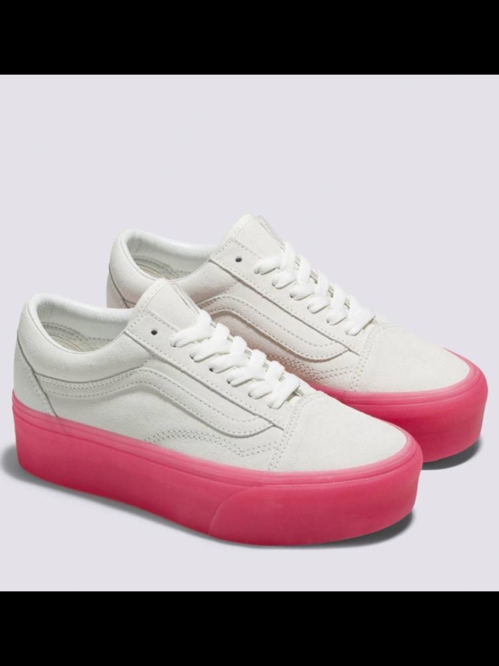 Vans White Low-Top Platform Sneakers with Pink Sole